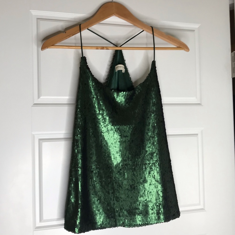 Green sequin top.